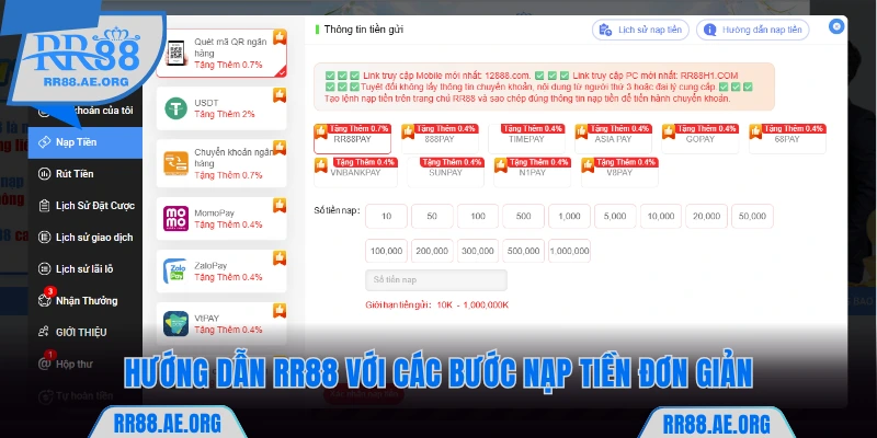 Hướng dẫn RR88 với các bước nạp tiền đơn giản
