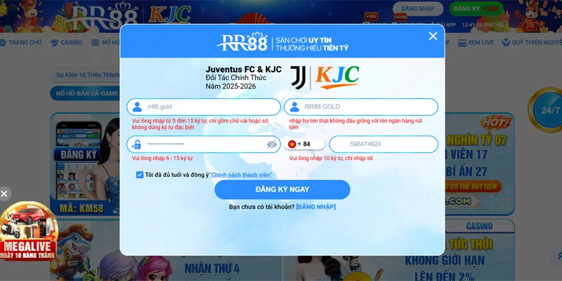 RR88 🏆 Link Trang Chủ RR88.COM Đăng Ký Thưởng +88K 🎉 22 Rà soát lại thông tin đăng ký RR88 và chấp nhận điều khoản